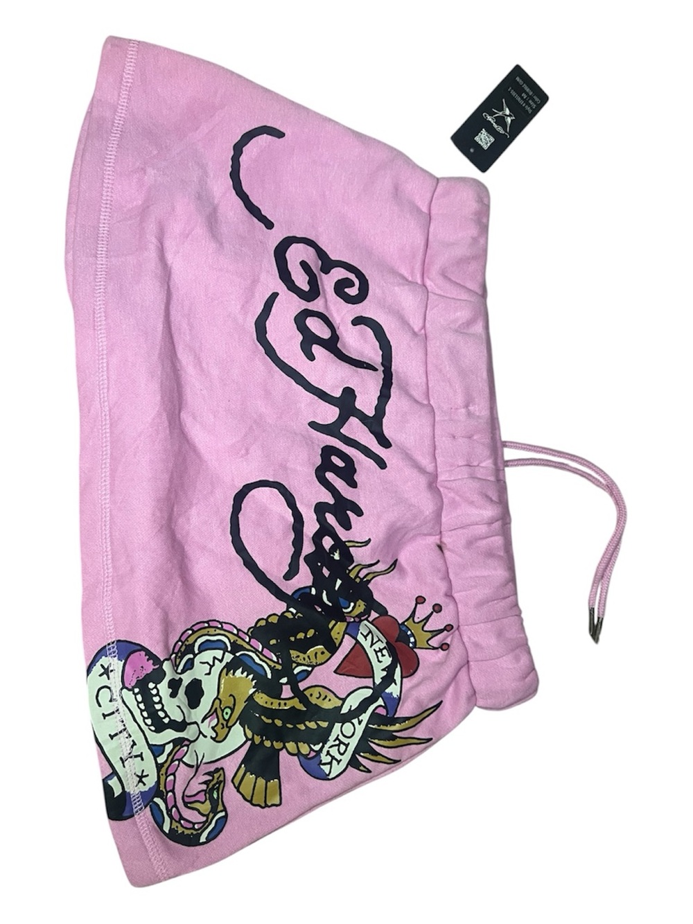 Ed Hardy Pink Drawstring Skirt with Graphic Skull Print